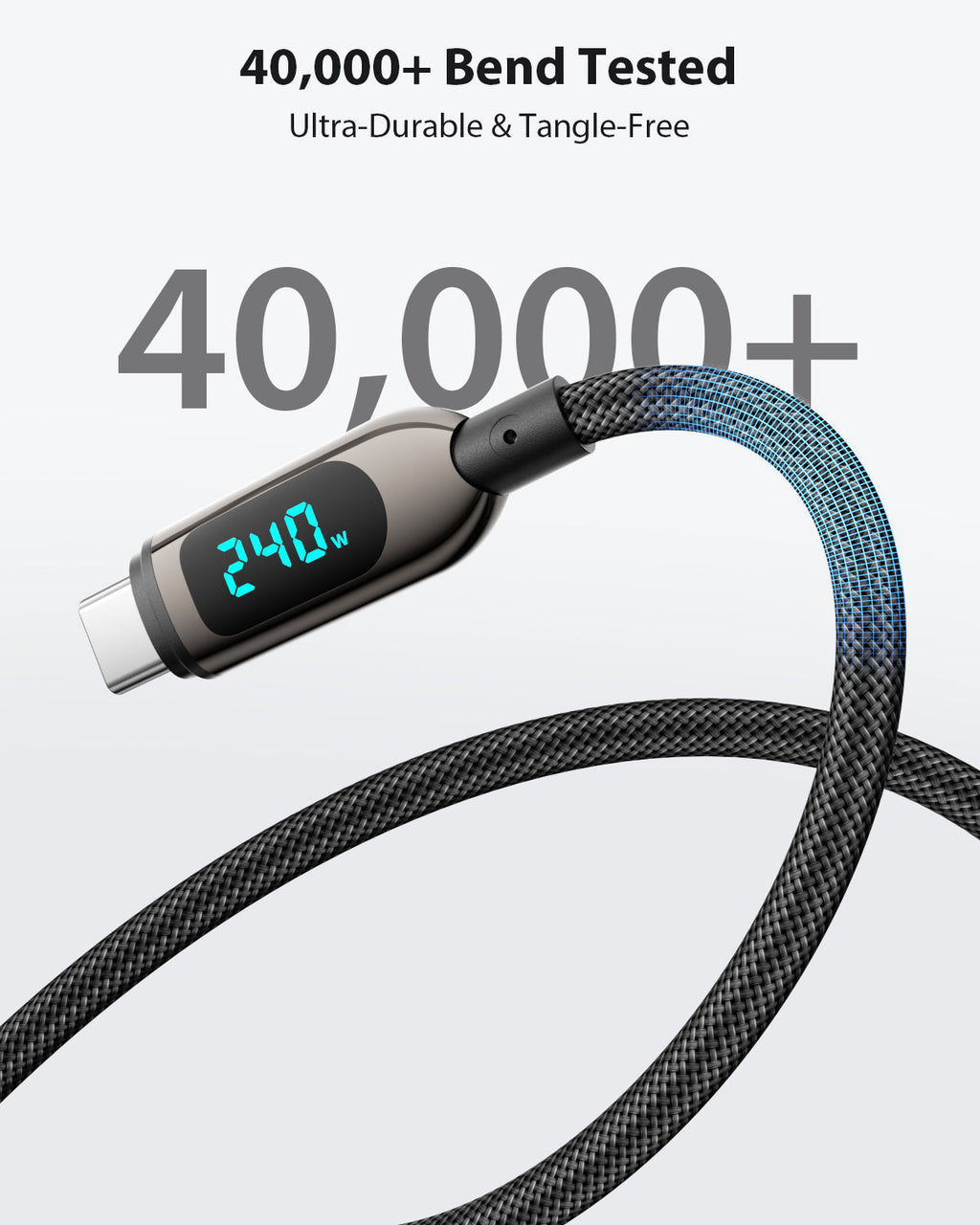 S70CC 240W USB-C Cable 4ft Nylon Braided with LED Wattage Display — Detail 8