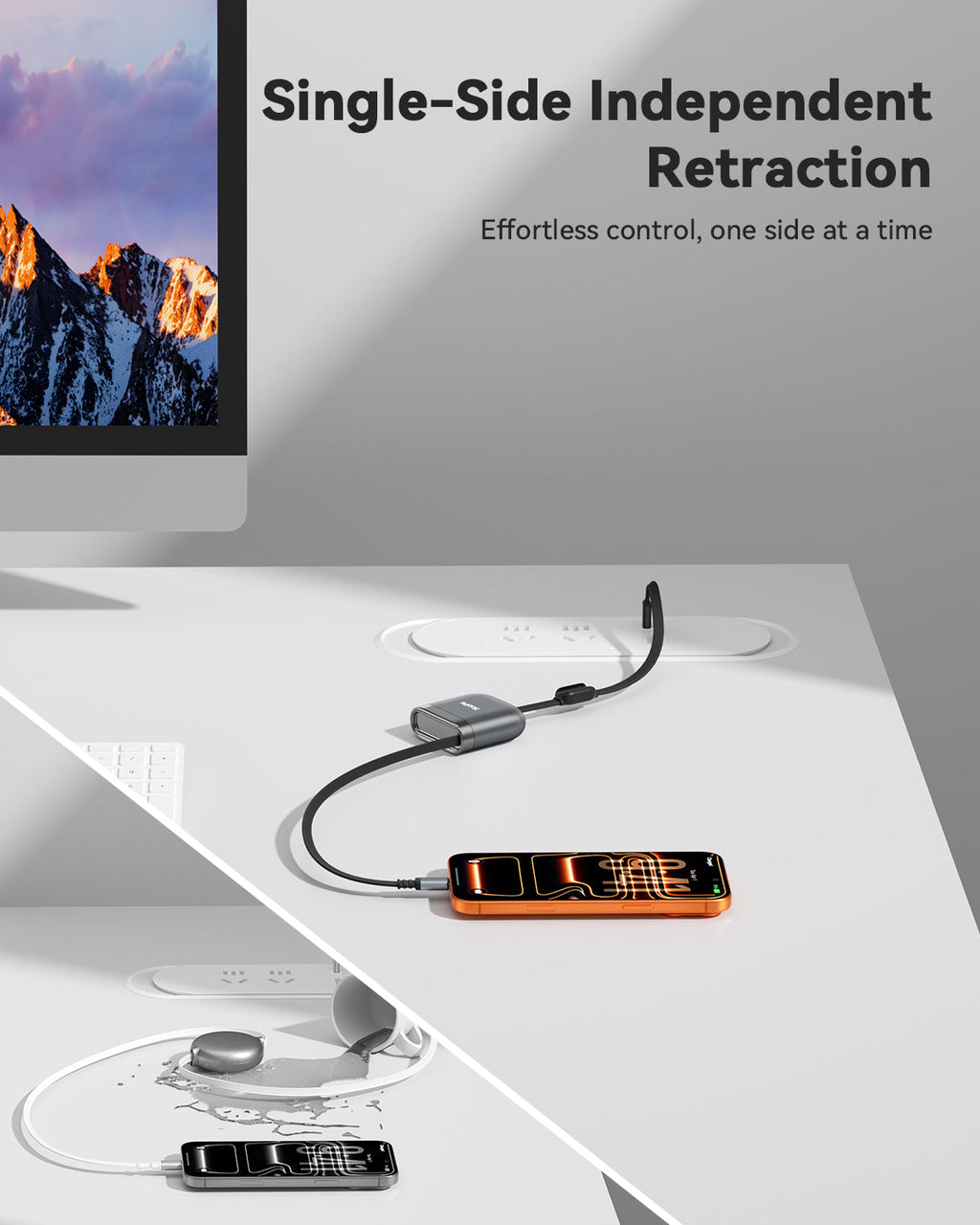 240W Retractable USB-C Cable with Magnetic Slot Single-Pull — Ports and connectivity