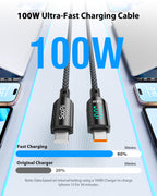 100W 4-Pack Short USB-C Cable with LED Display – 0.7FT Braided — Fast charging feature