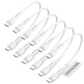 Six white USB-C to USB-C charging cables arranged diagonally on a white background, with a small tag reading 20CM/8IN.