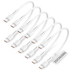 Six white USB-C to USB-C charging cables arranged diagonally on a white background, with a small tag reading 20CM/8IN.