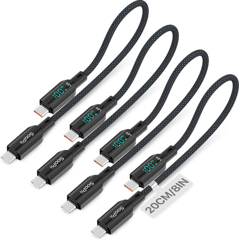 100W 4-Pack Short USB-C Cable with LED Display – 0.7FT Braided — Main product photo