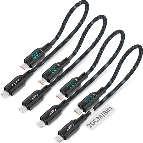 100W 4-Pack Short USB-C Cable with LED Display – 0.7FT Braided — Main product photo