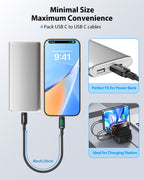 100W 4-Pack Short USB-C Cable with LED Display – 0.7FT Braided — Safety protection
