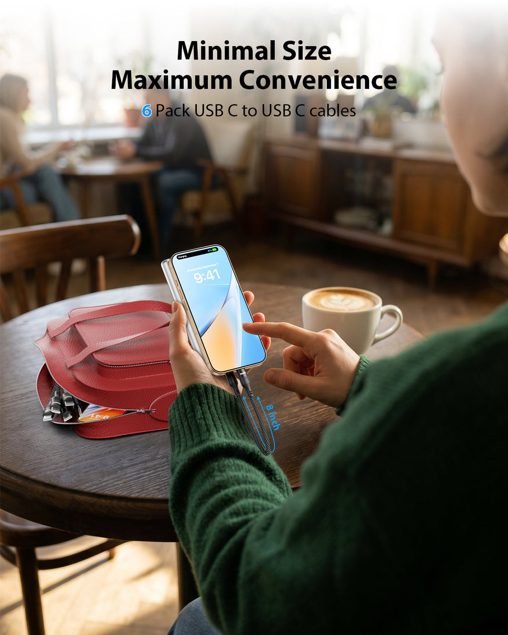 60W Braided Short USB-C Cable 6-Pack 0.7Ft — Scene and lifestyle