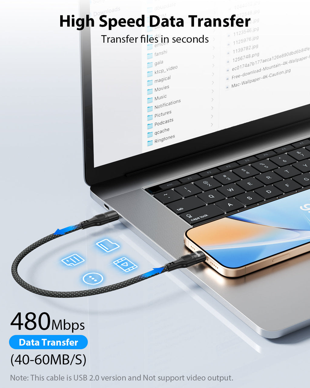60W Braided Short USB-C Cable 6-Pack 0.7Ft — Key features