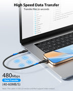 60W Braided Short USB-C Cable 6-Pack 0.7Ft — Key features