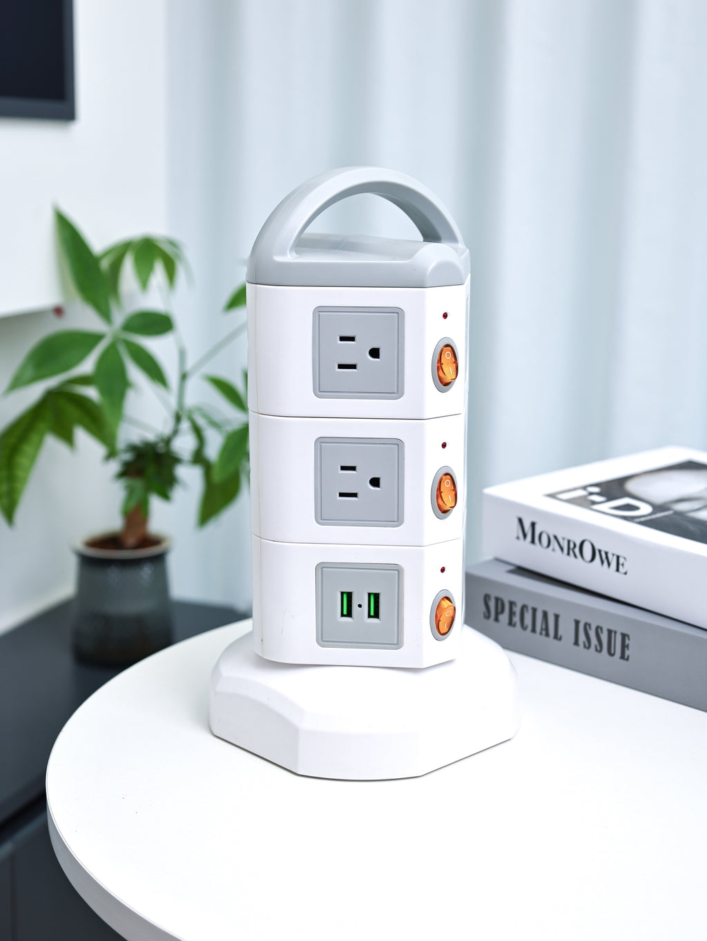 TPS10 Power Strip Tower, 10 Outlets & 4 USB, 1875W — Size and dimensions