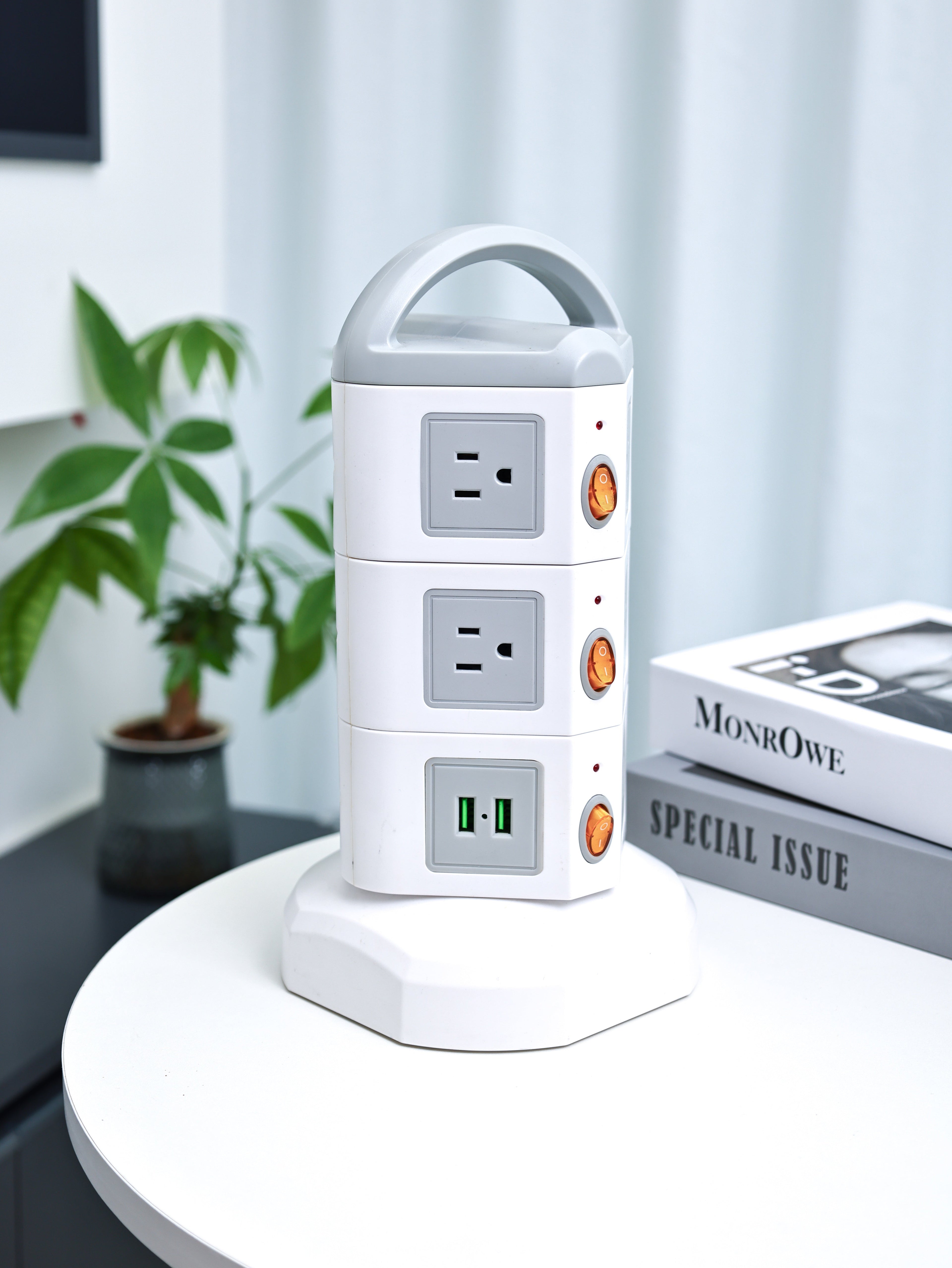 TPS10 Power Strip Tower, 10 Outlets & 4 USB, 1875W — Size and dimensions