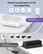 SooPii CS102 charging station with 10 ports and 3 PD, featuring 10 mixed charging cables for versatile device charging.