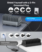 CS200 Charging Station(200W,10 Ports,10PD) with 10 mixed cables — Safety protection
