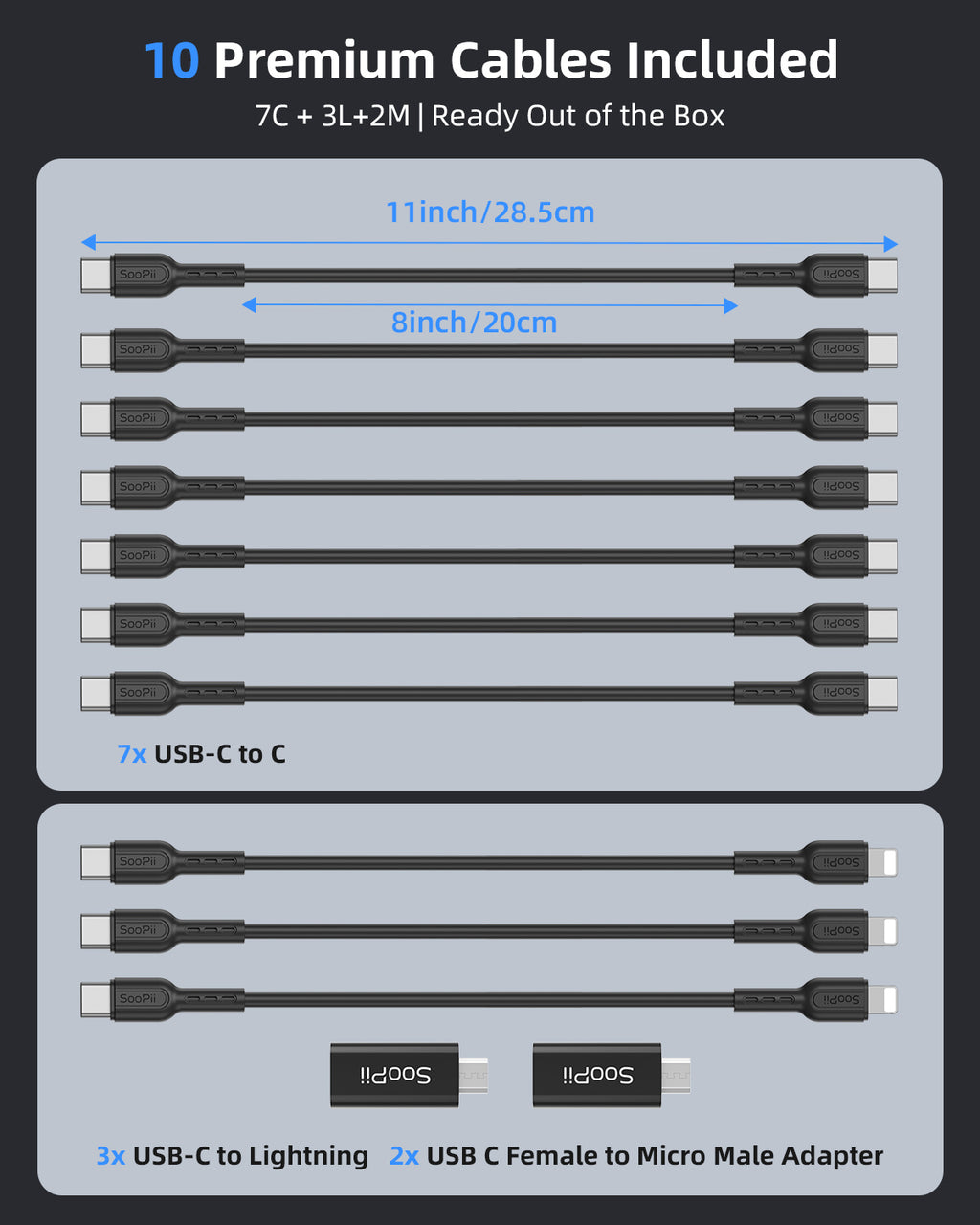 CS200 Charging Station(200W,10 Ports,10PD) with 10 mixed cables — Detail 9