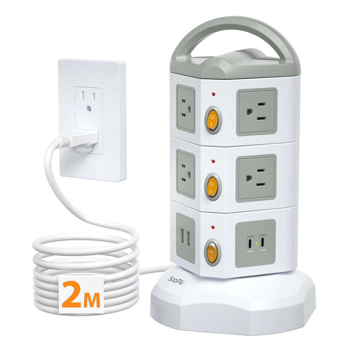 SooPii TPS10 Power Strip Tower with 10 AC Outlets and 4 USB Ports — Main product photo